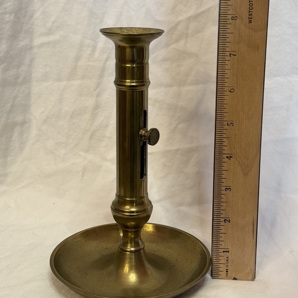Vintage Brass Candle Stick Holder Adjustable Slide Push Up Metal Mechanical 7.5" - Picture 3 of 5